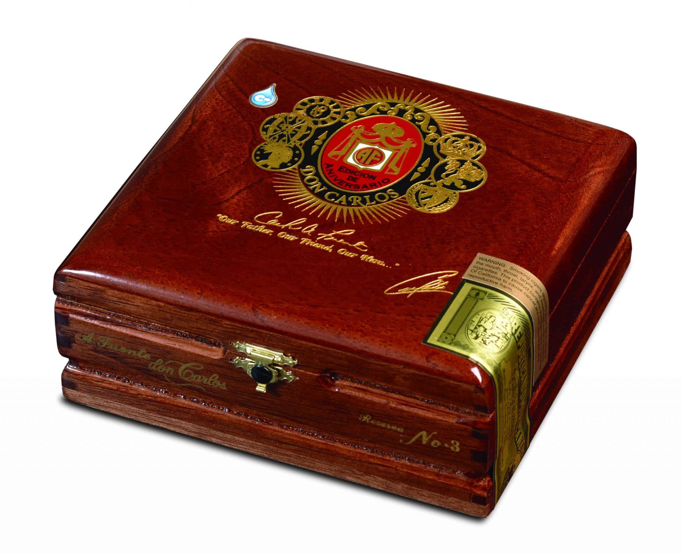 Closed box of 25 count Arturo Fuente Don Carlos No. 3 cigars