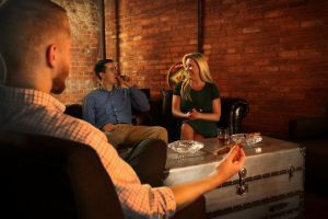 Diamond Crown Lounge with three people smoking