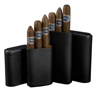 Black Craftsman's Bench 3 Cigar Robusto Leather case open with cigars