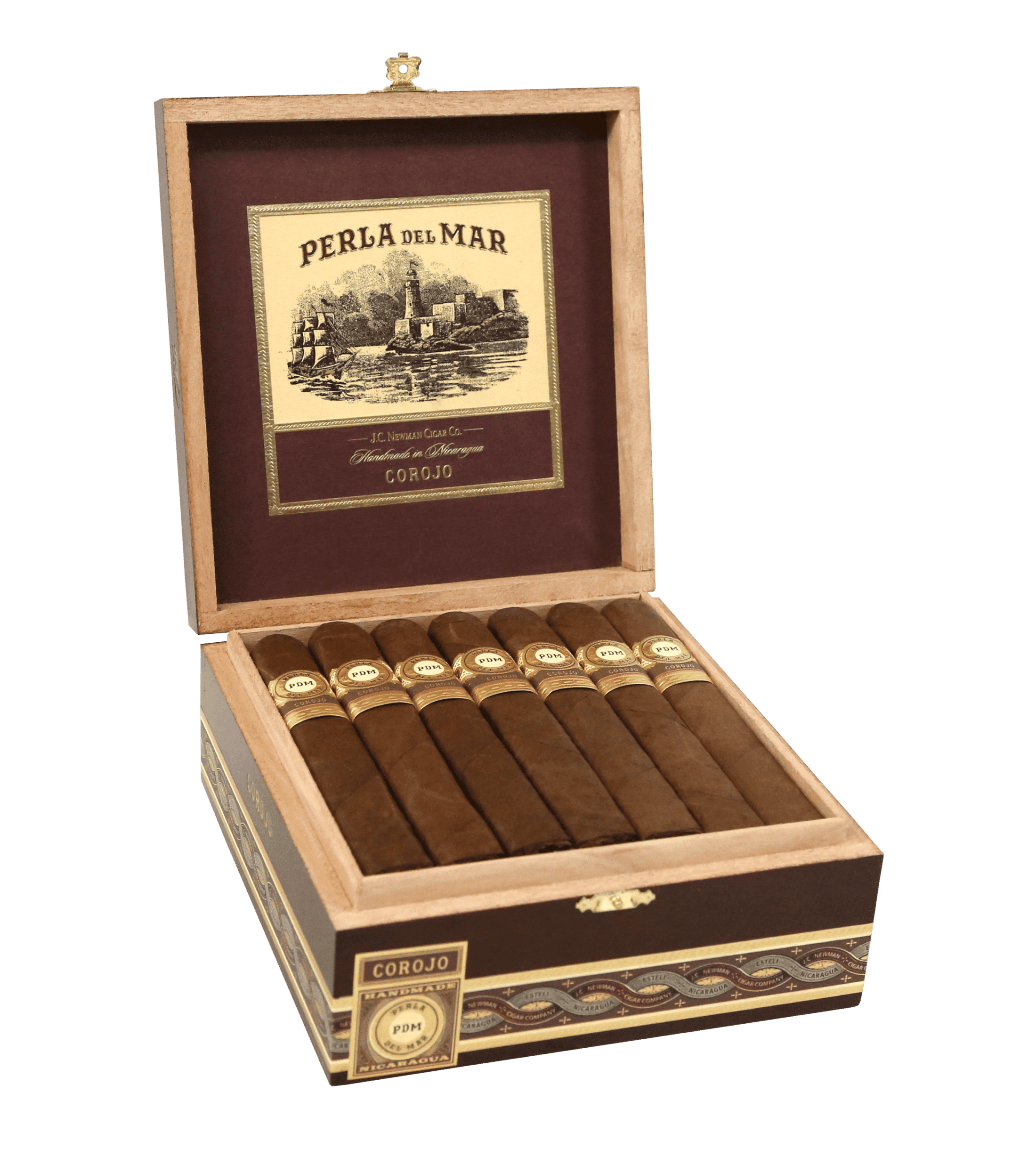 Open box of 25 count Perla Del Mar Corojo Toro cigars