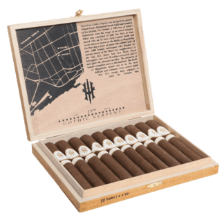 Open box of 10 count Hooten Young Gothic Serpent Toro cigars