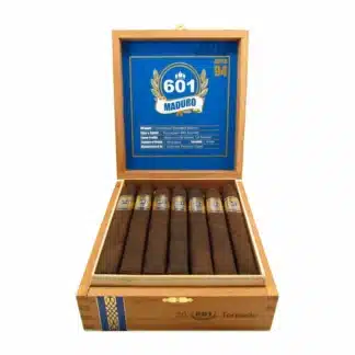 601 blue label maduro torpedo open box of cigars