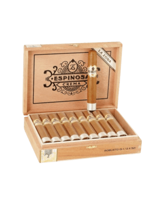 Espinosa Crema Robusto No. 4 open cigar box with one single cigar in the lid.